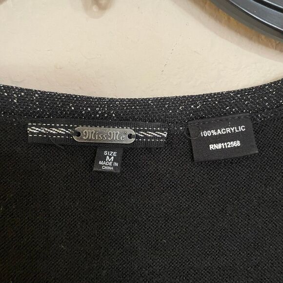 Size medium Miss Me Black Sequin Pocket Button Down Cardigan women’s sweater - Picture 3 of 5